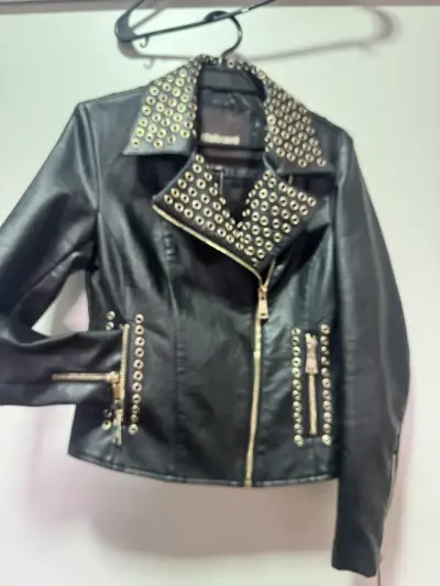 Chaqueta de cuero negra con tachas Roberto Cavalli - miniatura 1