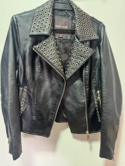 Chaqueta de cuero negra con tachas Roberto Cavalli - miniatura 3