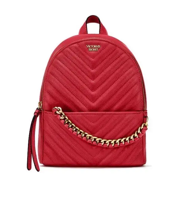 Mochila roja Victoria's Secret con cadena dorada - 1