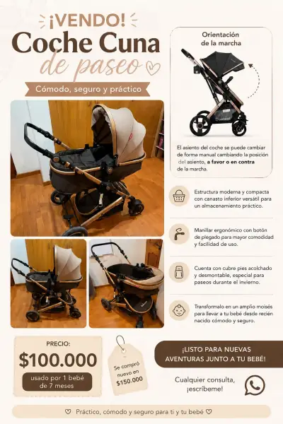Coche cuna de paseo Bebecoo cómodo y seguro - miniatura 1