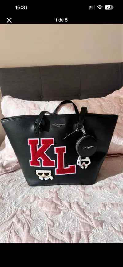 Bolso Karl Lagerfeld negro con parches decorativos - miniatura 1