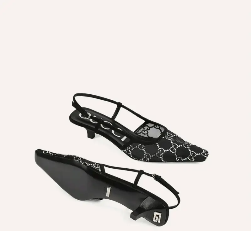 Zapatos de tacón bajo Gucci negros con diseño de malla - 1
