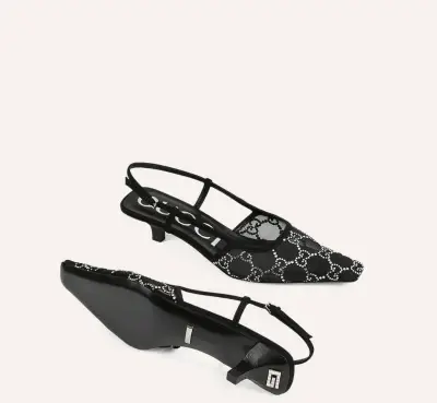 Zapatos de tacón bajo Gucci negros con diseño de malla - miniatura 1
