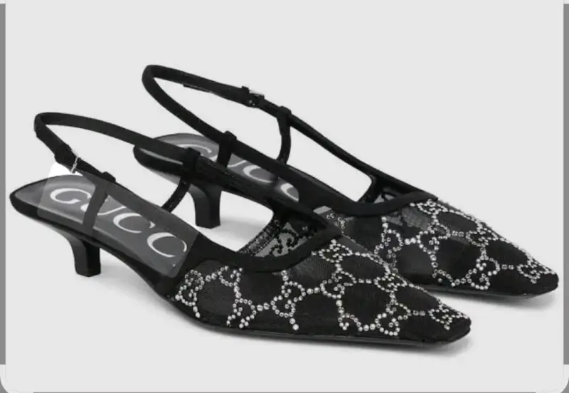Zapatos de tacón bajo Gucci negros con diseño de malla - 2
