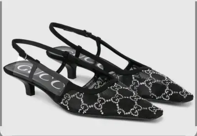 Zapatos de tacón bajo Gucci negros con diseño de malla - miniatura 2