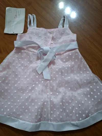 Vestido de niña rosa con lunares y lazo - miniatura 2