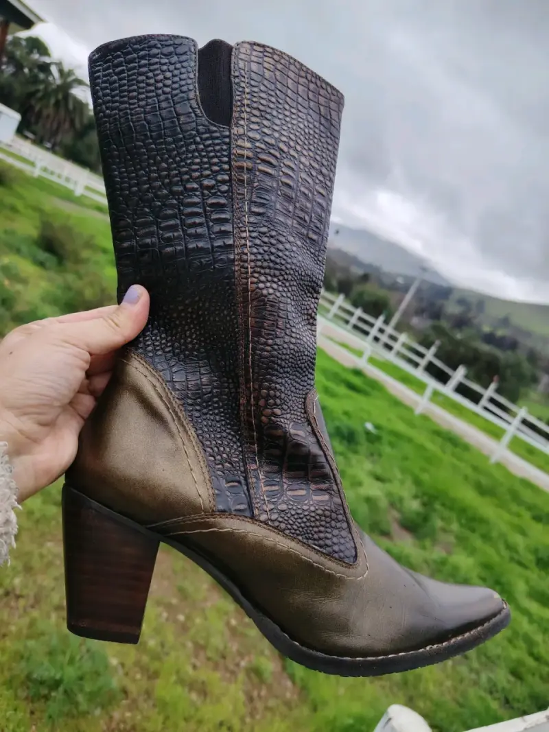 Botas Vaqueras de cuero marrón metalizado con tacó - 2