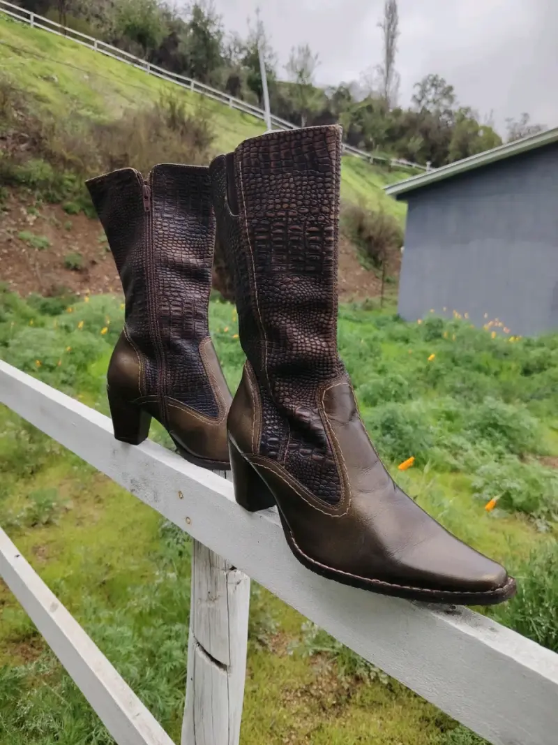 Botas Vaqueras de cuero marrón metalizado con tacó - 4