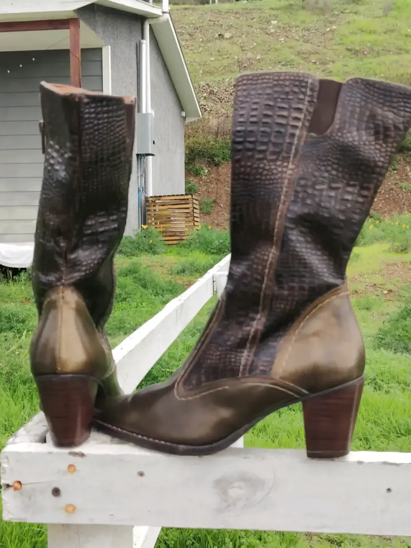 Botas Vaqueras de cuero marrón metalizado con tacó - 6