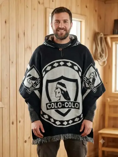 Poncho de alpaca  Colo-Colo con capucha - miniatura 1