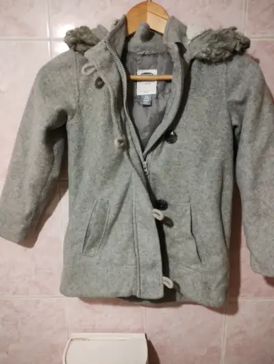 Abrigo de lana gris con capucha para niños - miniatura 1