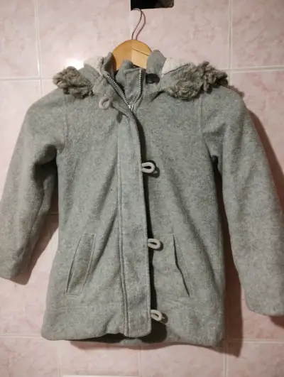 Abrigo de lana gris con capucha para niños - miniatura 2