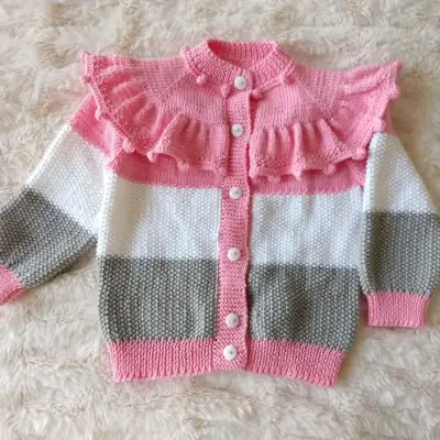 Chaleco de Hilo para niña con volantes rosa - miniatura 1