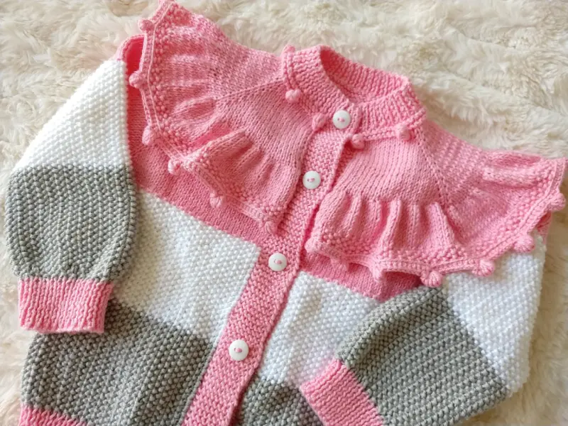 Chaleco de Hilo para niña con volantes rosa - 2