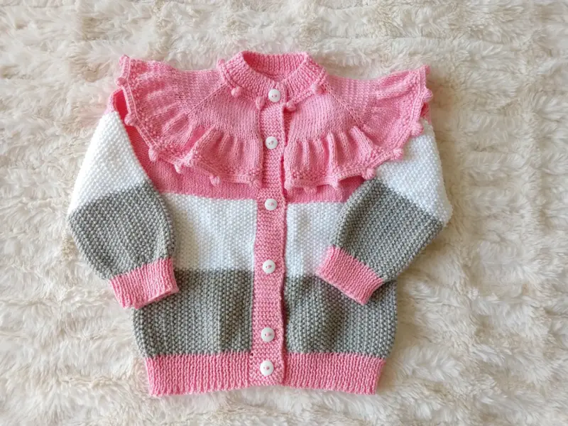 Chaleco de Hilo para niña con volantes rosa - 3