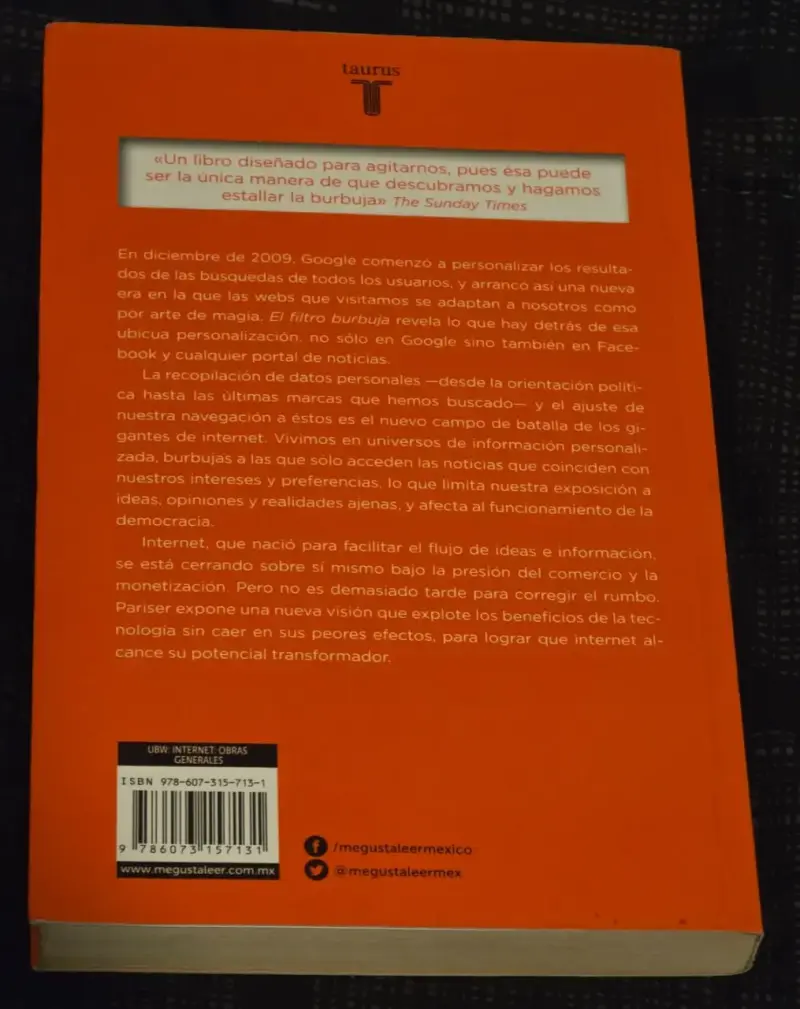 Libro El Filtro Burbuja de Eli Pariser - 2