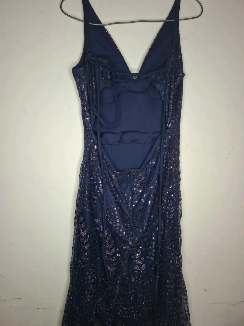 Vestido de noche azul con lentejuelas - 3