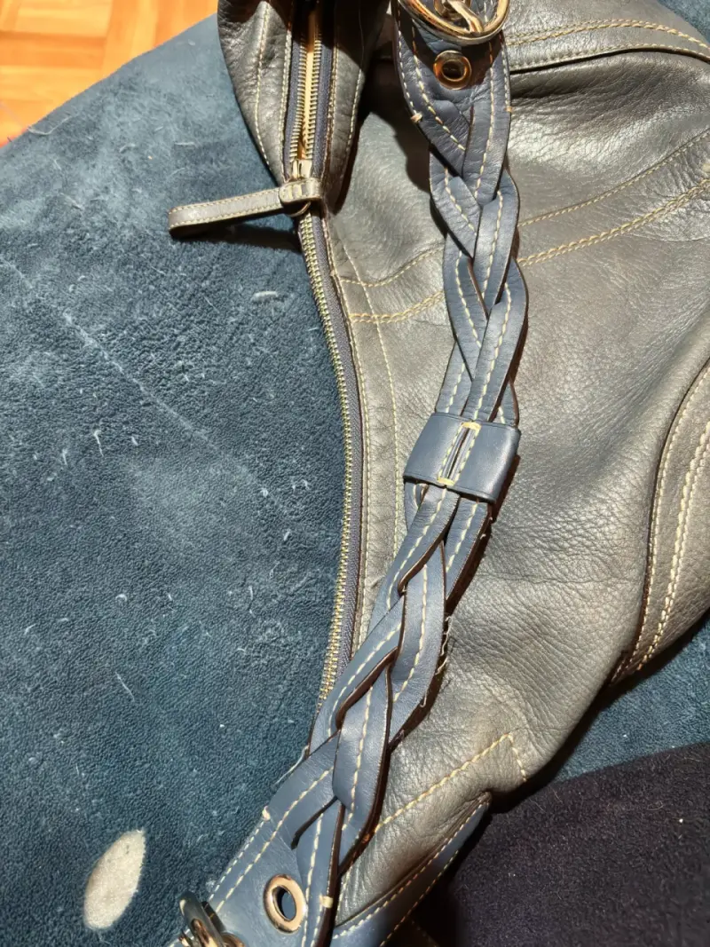 Bolso de cuero azul con asa trenzada - 3