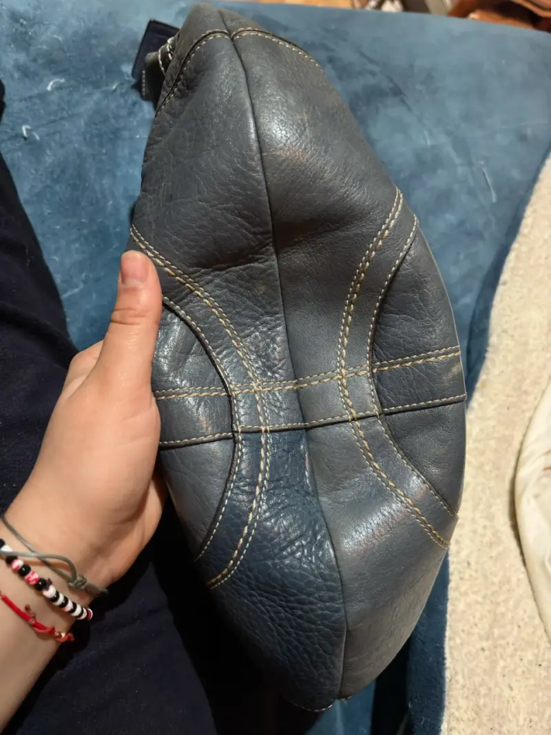 Bolso de cuero azul con asa trenzada - 4