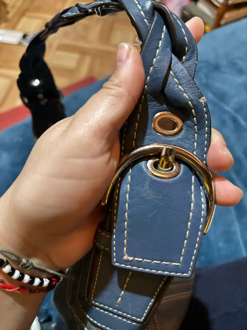 Bolso de cuero azul con asa trenzada - 5