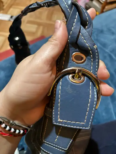 Bolso de cuero azul con asa trenzada - miniatura 5