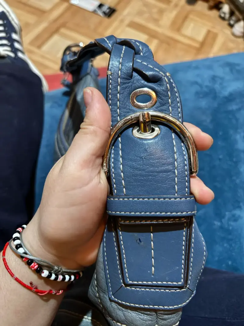 Bolso de cuero azul con asa trenzada - 6