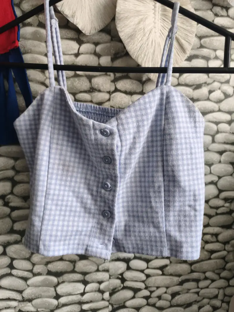 Top de tirantes a cuadros celeste para mujer - 1