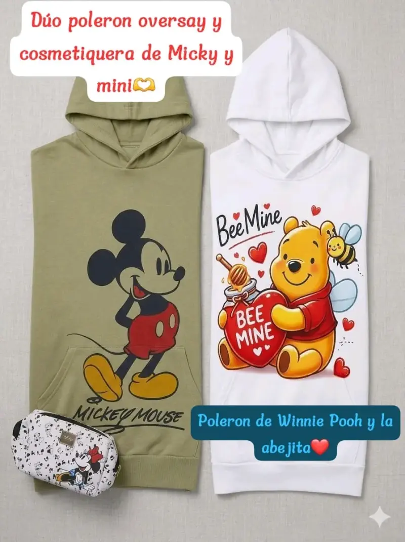 Dúo de polerones oversize Mickey y Winnie Pooh