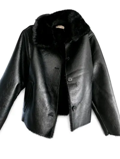 Chaqueta de cuero sintético negra con forro de piel - miniatura 1