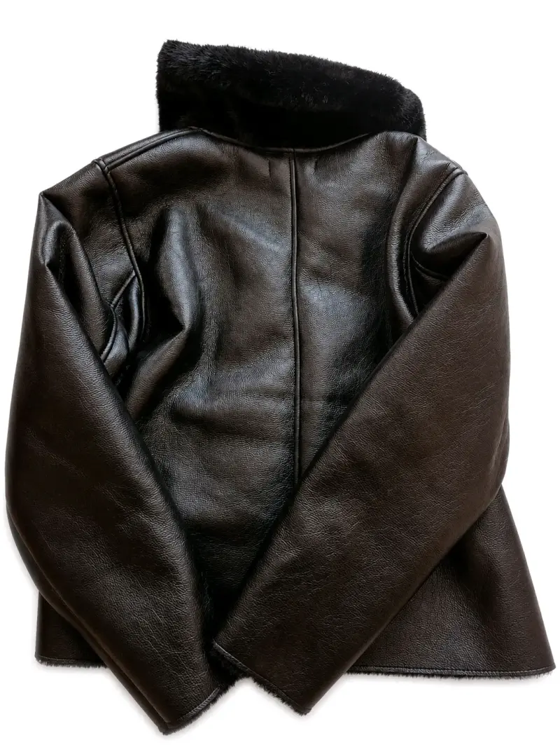 Chaqueta de cuero sintético negra con forro de piel - 2