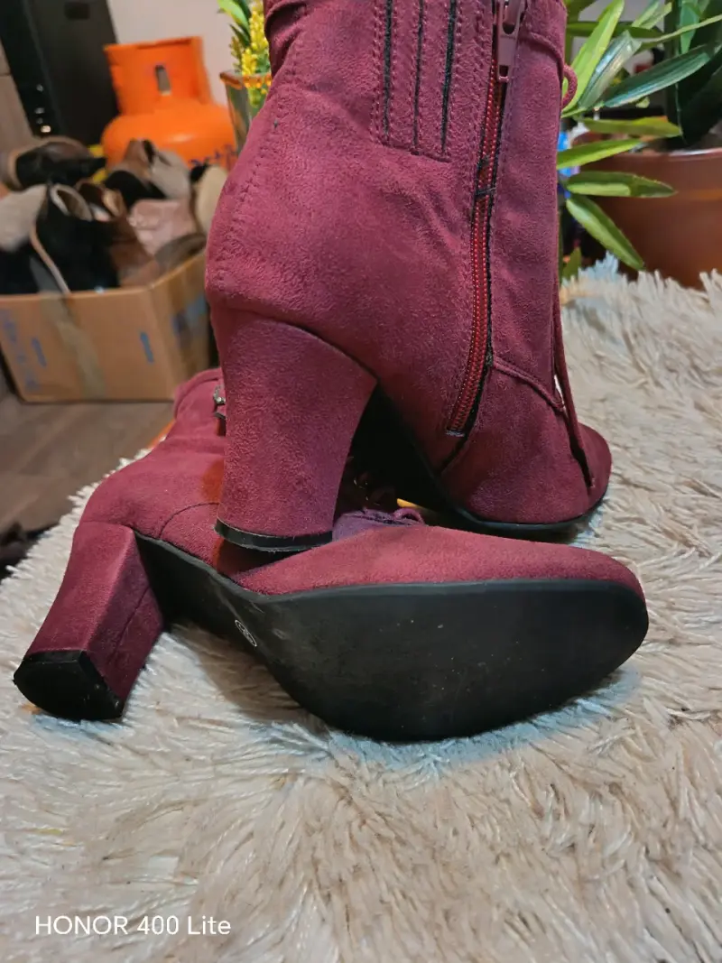 Botines de tacón burdeos con cierre lateral - 3