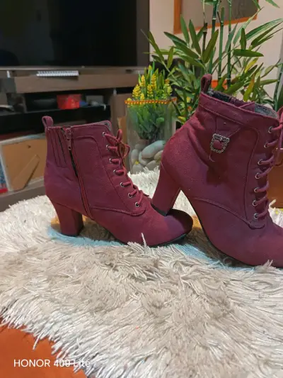 Botines de tacón burdeos con cierre lateral - miniatura 5