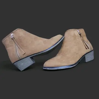 Botines de gamuza beige con cierre lateral - miniatura 1