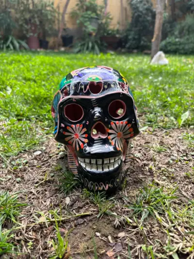 Calavera de cerámica decorativa pintada a mano - miniatura 1