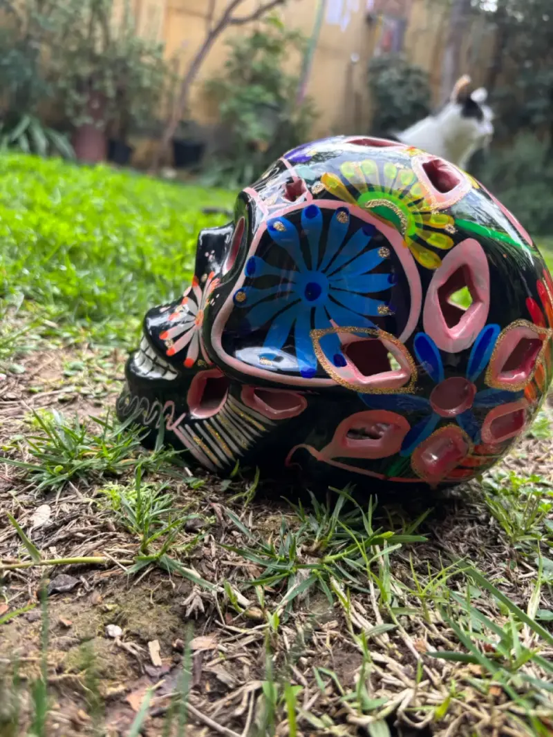 Calavera de cerámica decorativa pintada a mano - 6