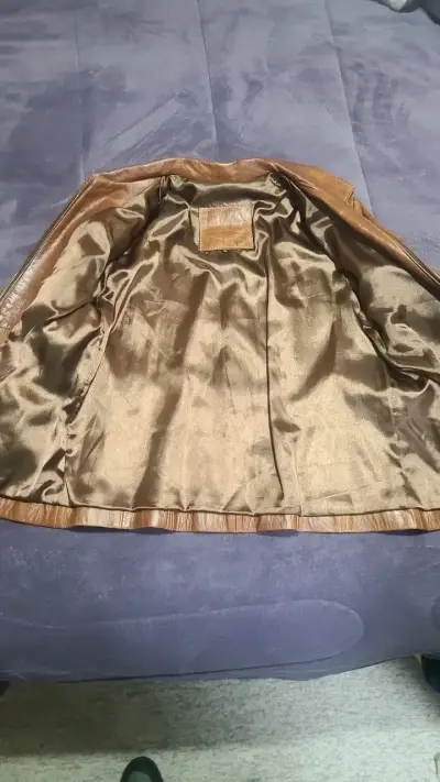 Chaqueta de cuero marrón para mujer - miniatura 2