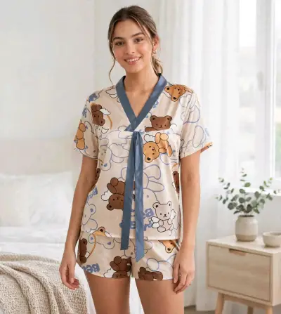 Pijama de satén con diseño pata de gallo rojo - miniatura 2