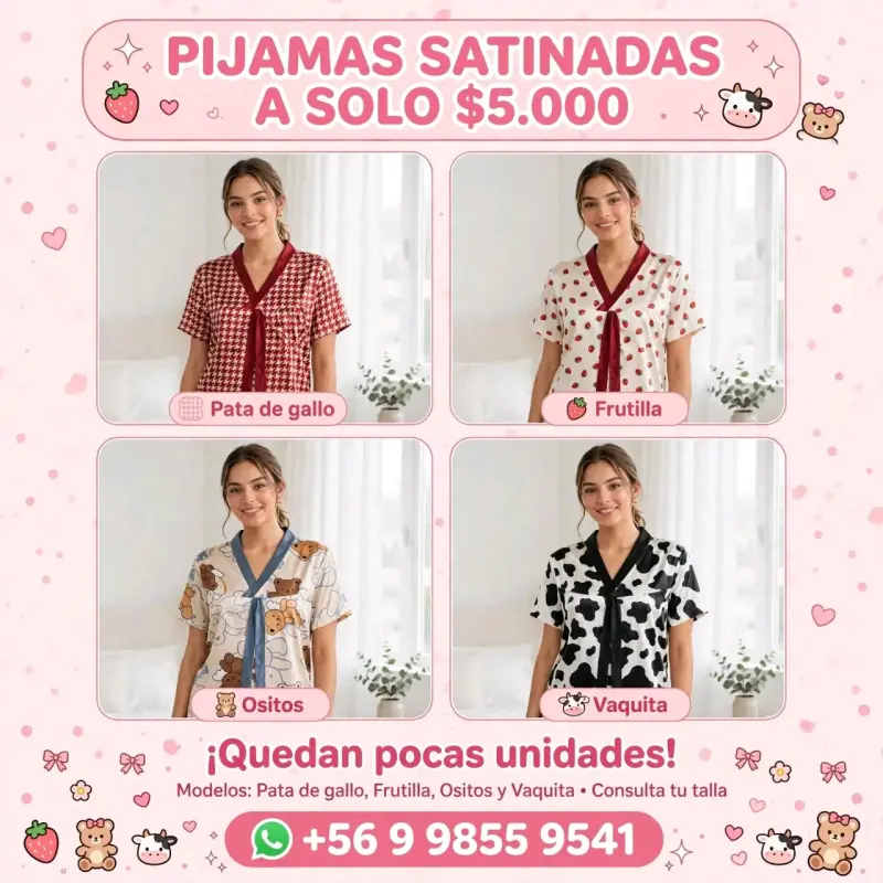 Pijama de satén con diseño pata de gallo rojo - 3