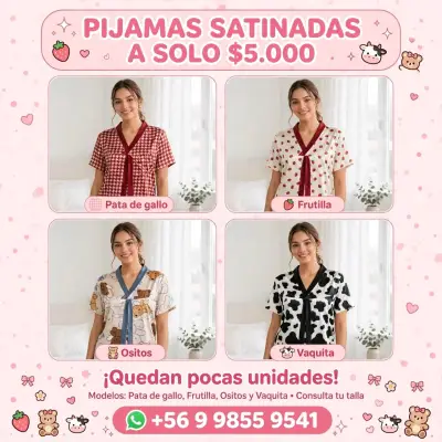 Pijama de satén con diseño pata de gallo rojo - miniatura 3