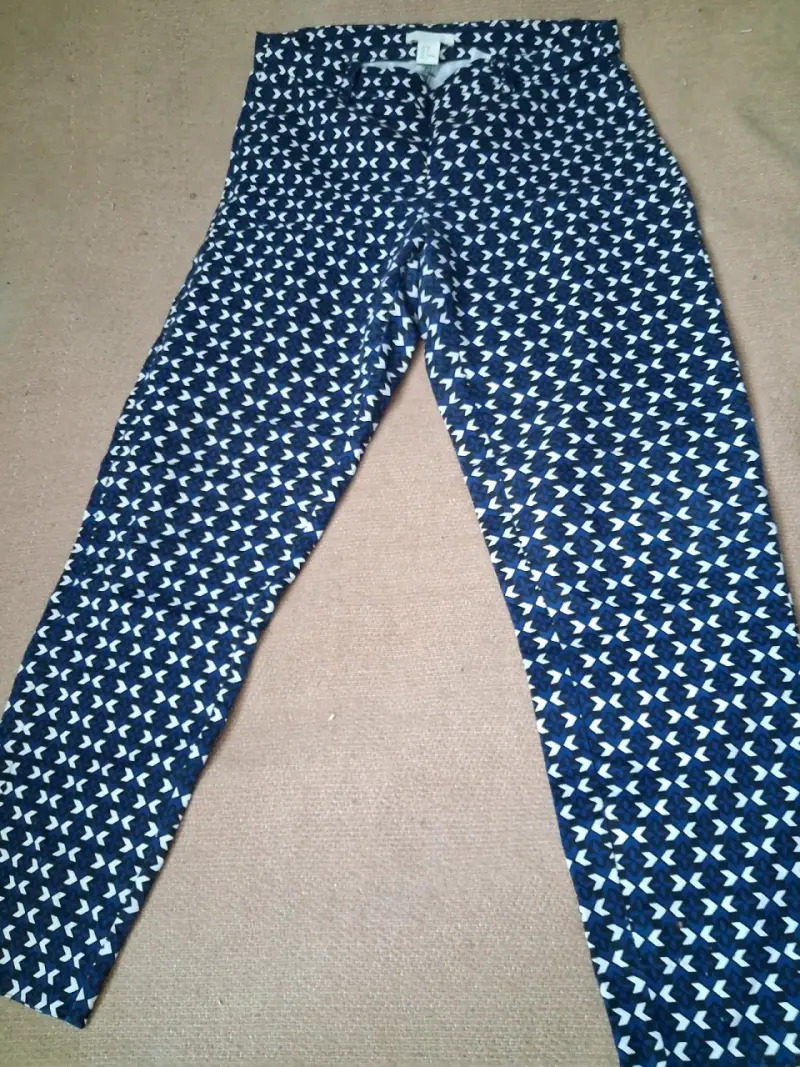 Pantalones estampados azul y blanco para mujer