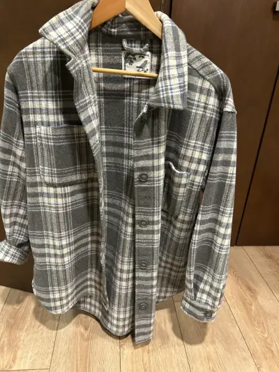 Camisa de franela a cuadros gris para hombre - miniatura 1