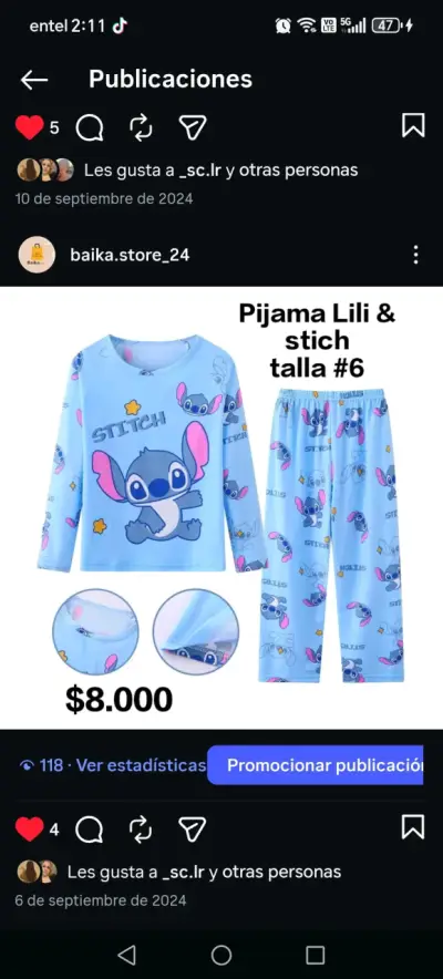 Pijama infantil Stitch azul talla 6 - miniatura 1