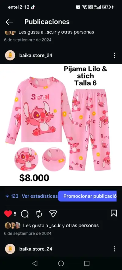Pijama infantil Stitch azul talla 6 - miniatura 2