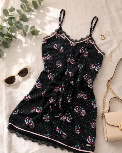 Vestido negro con estampado floral - miniatura 1