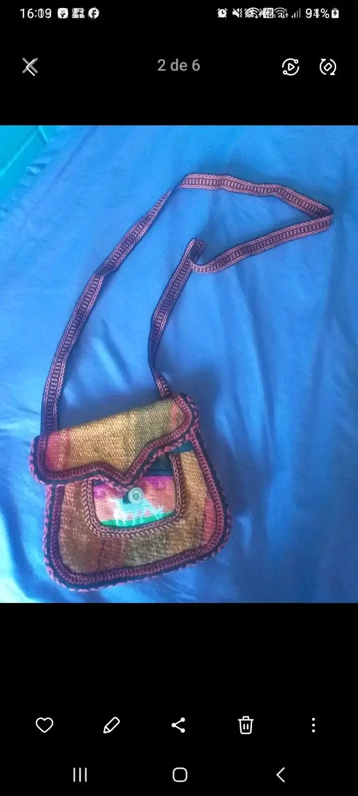 Cartera tejida multicolor con correa larga - 1