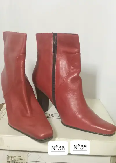 Botines de cuero en tonos marrón y rojo - miniatura 3