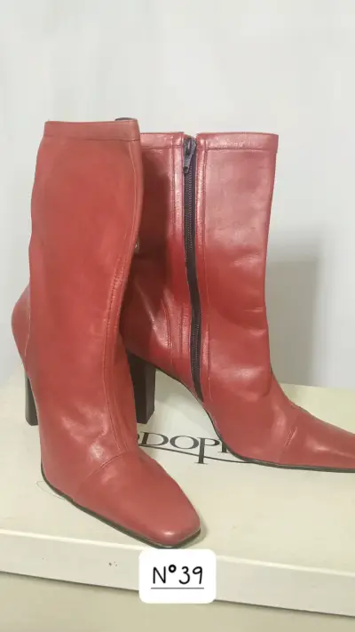 Botines de cuero en tonos marrón y rojo - miniatura 4
