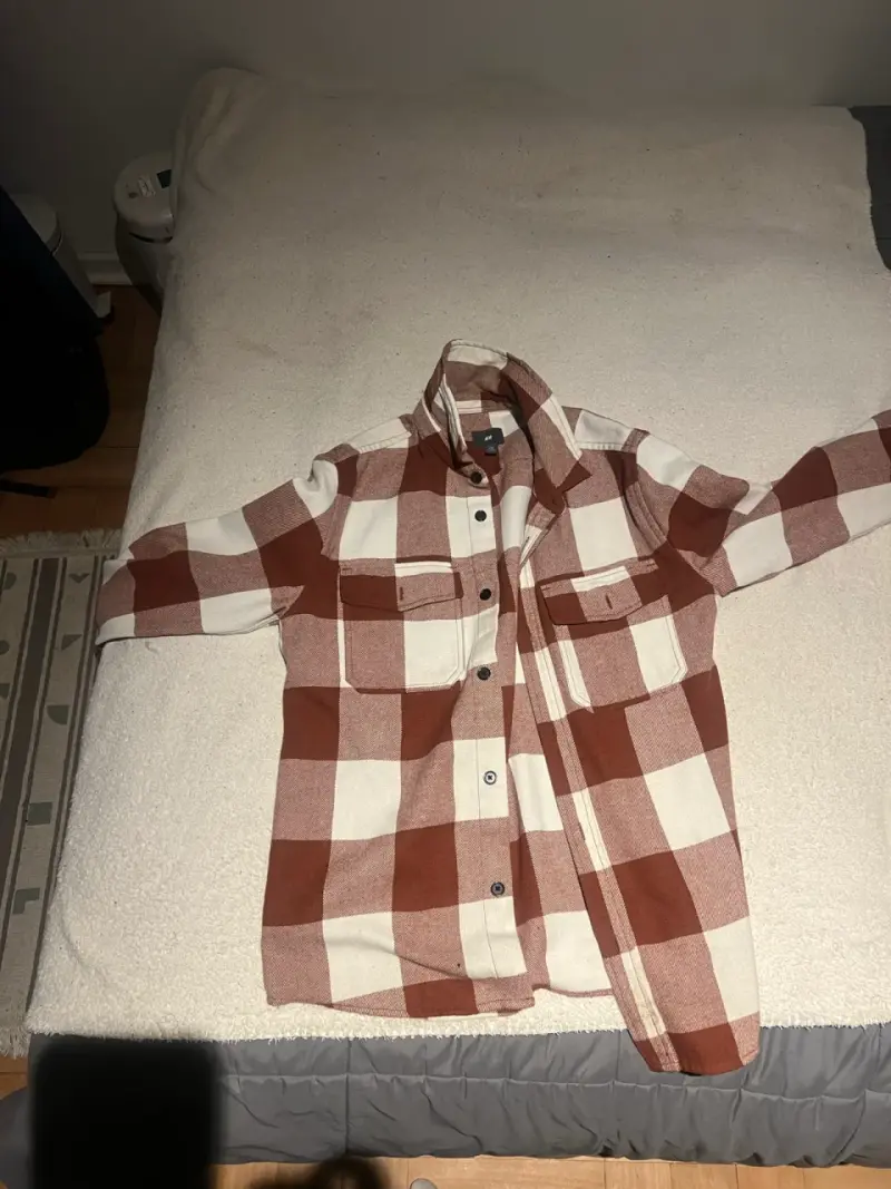 Camisa de franela a cuadros marrón y blanco - 1