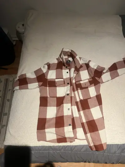 Camisa de franela a cuadros marrón y blanco - miniatura 1