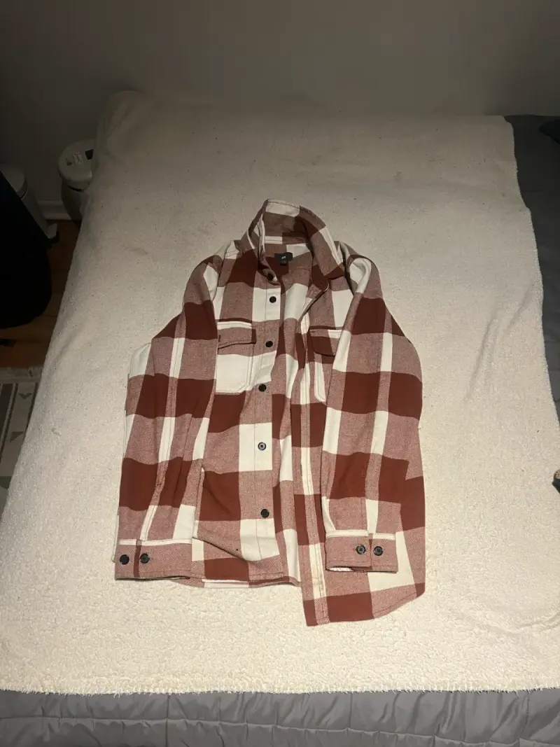 Camisa de franela a cuadros marrón y blanco - 2